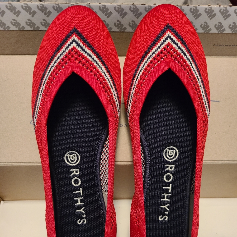 Rothys NIB Cherry Red Stripe Flats Size 9